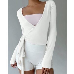 White Long-Sleeve Wrap Top – Like New